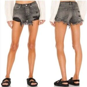 Free People We The Free Good Vibrations Cut-Off Shorts Sulphur Black Size 31
